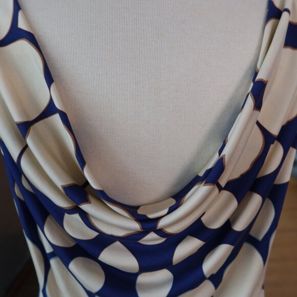 Diane von Furstenberg DVF silk blouse top cowl neck front &back blue cream sz S - Picture 6 of 14